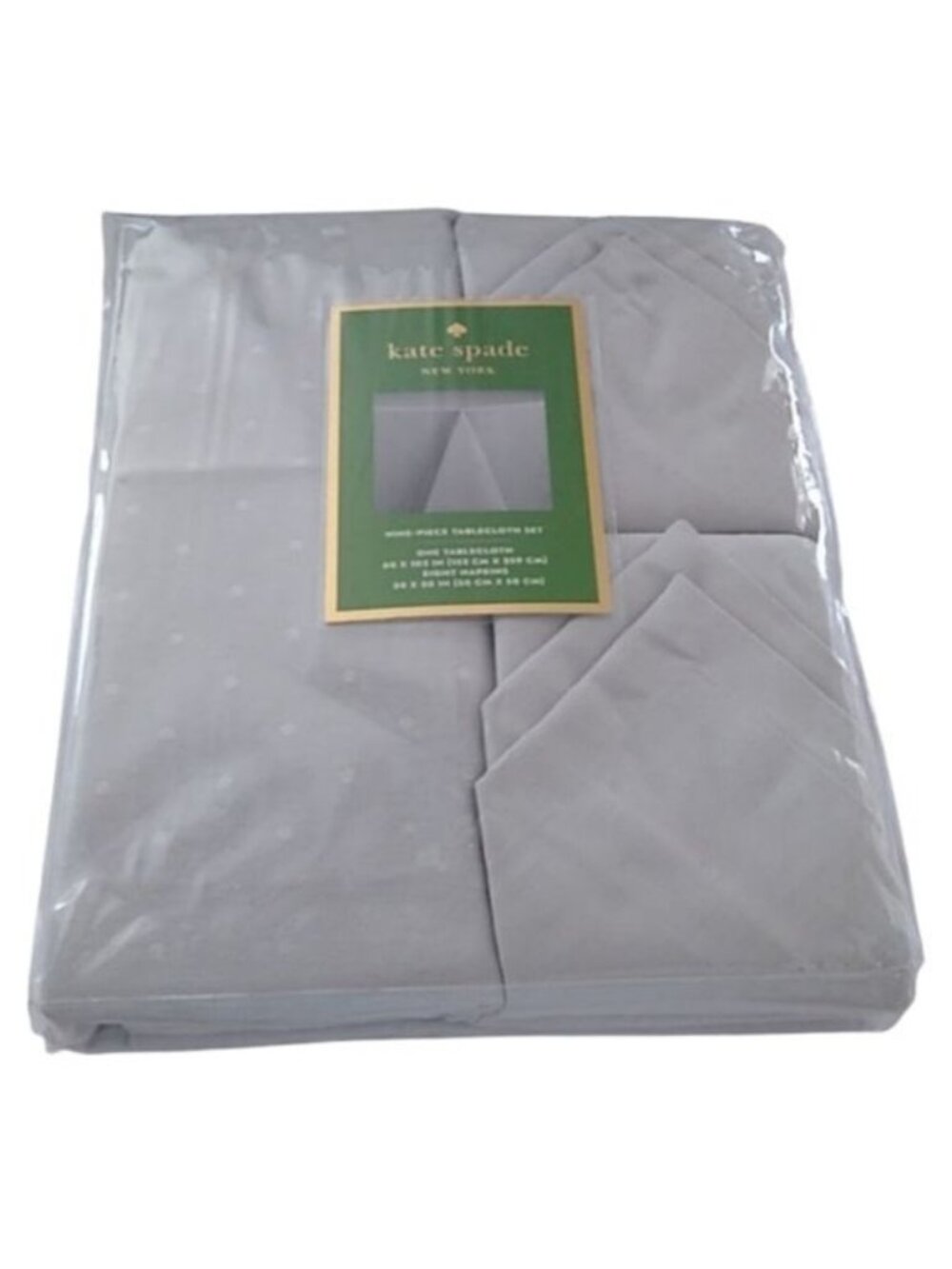 Kate Spade Soft Silver Gray Larabee Dot Tablecloth + 8 Napkins, 9pc Set